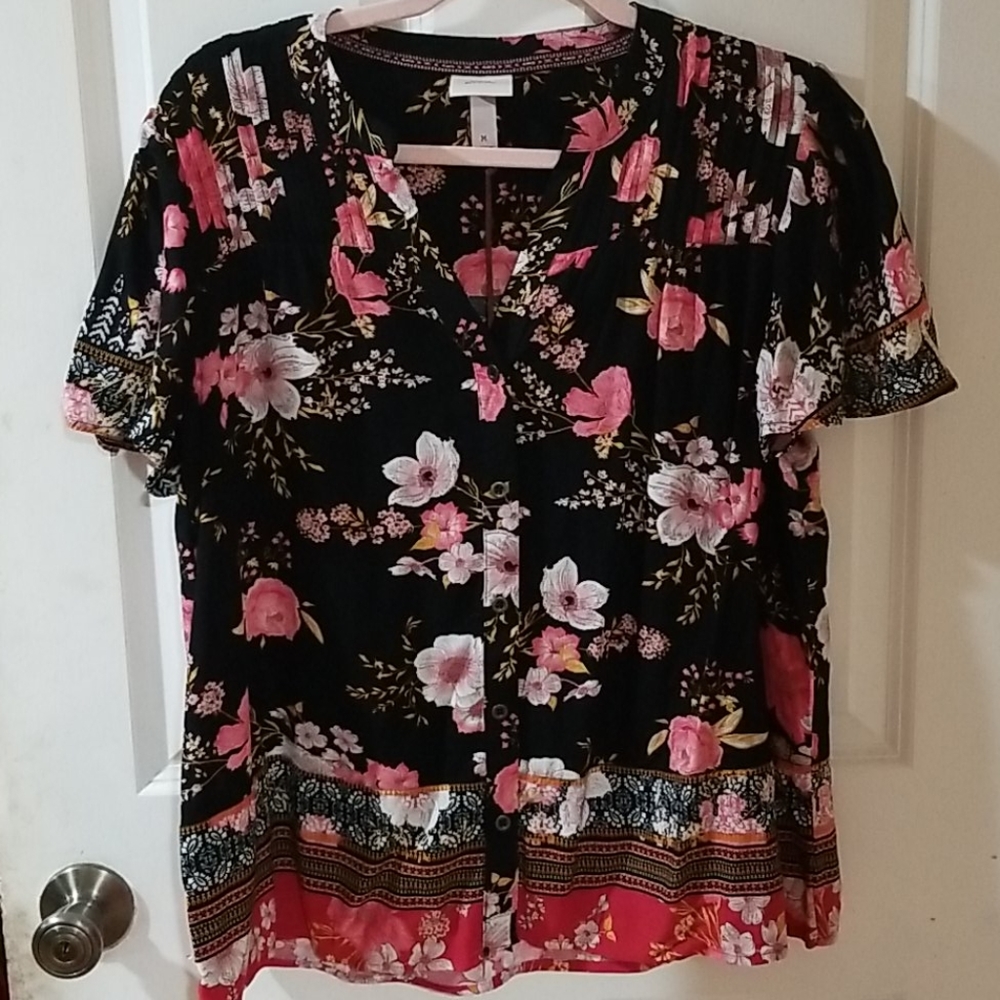 Floral Fun Knox Rose Button Down Short Sleeve Top